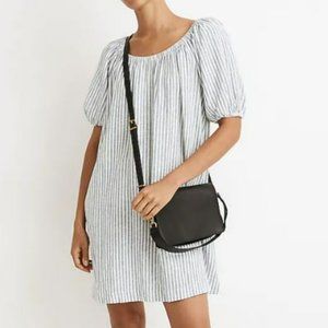 Madewell Linen-Blend Puff-Sleeve Trapeze Mini Dress in Railroad Stripe, …